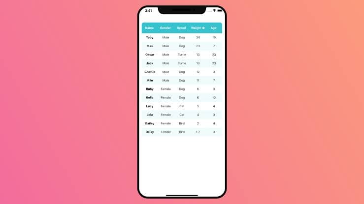 How to create table in React Native